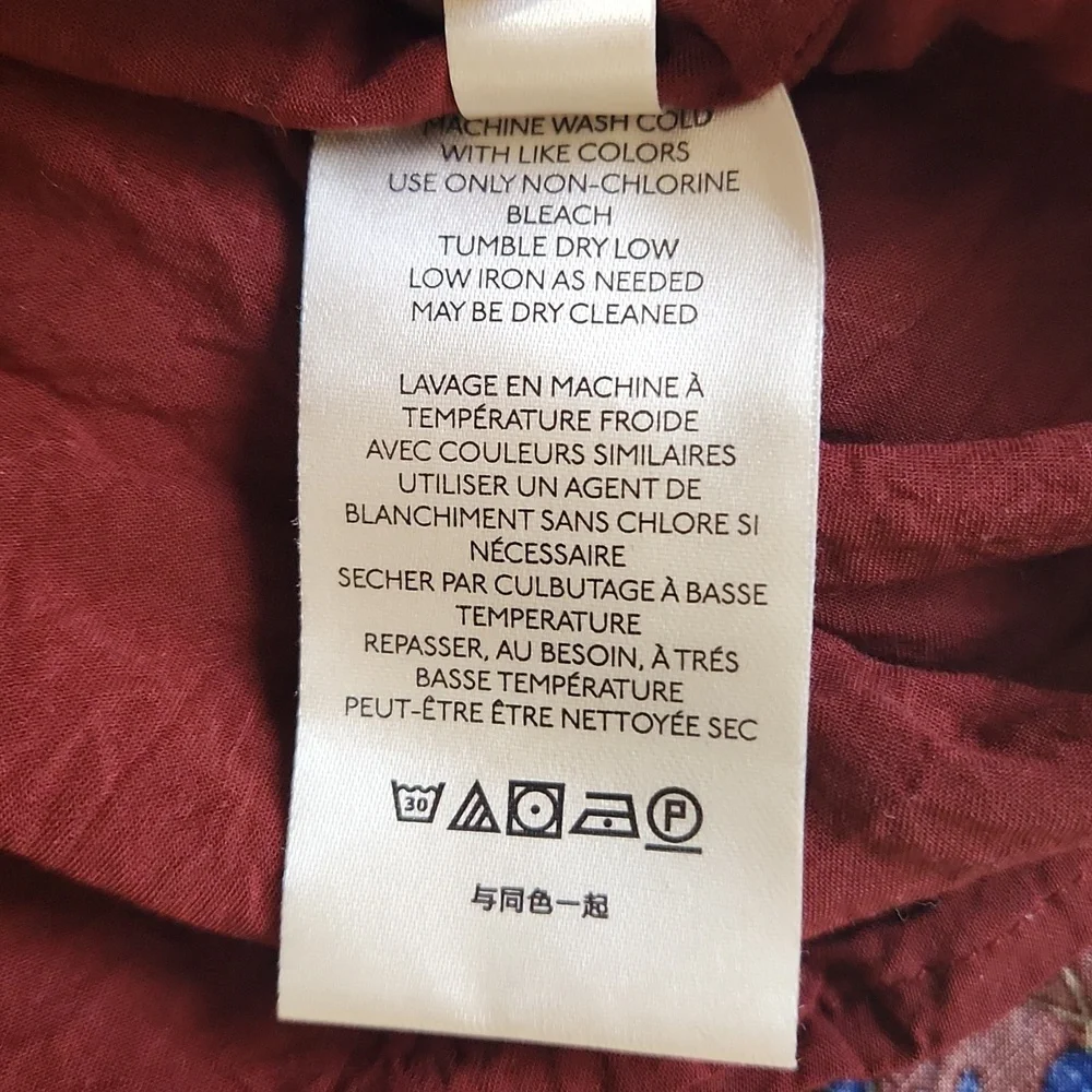 Free People Red Burgundy Flower Fields Mini Button Up Dress Womens Size Small